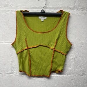 Persaya Lime Green Tank Top with Orange Trim